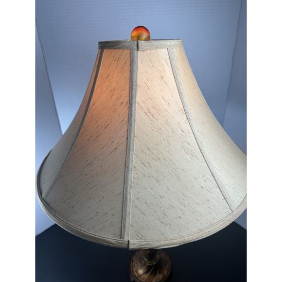 Amber Lucite & Brass Table Lamp Orange Swirl Test Works 30” - Picture 2 of 6